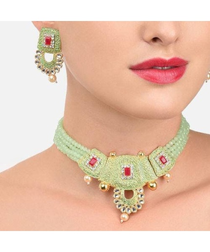 Kundan Choker, Mint Green Choker, Meenakari Choker, Indian Wedding Jewelry, Sabyasachi Necklace, Pakistani Jewelry, Ruby Choker and Earring | Save 33% - Rajasthan Living