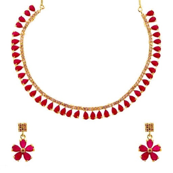 Jewelry Set and Matching Earring Set With Pink Crystals, and With Dark Pink Enamel | Save 33% - Rajasthan Living 6