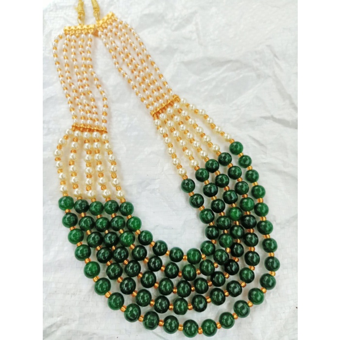 Vintage Pearl Beads Necklace With Green Moti Mala Strand 5 Line India | Save 33% - Rajasthan Living 8