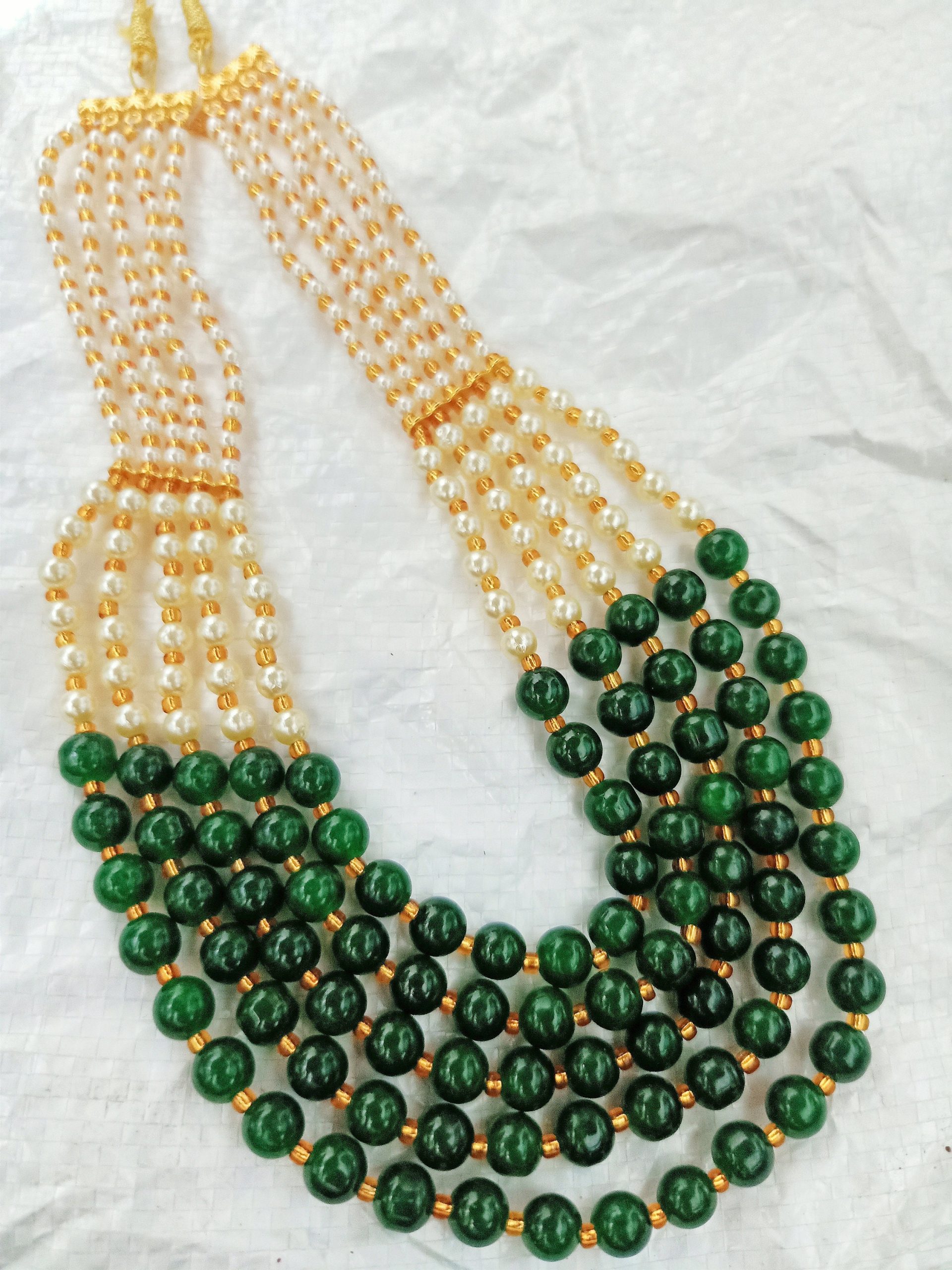 Vintage Pearl Beads Necklace With Green Moti Mala Strand 5 Line India | Save 33% - Rajasthan Living 16