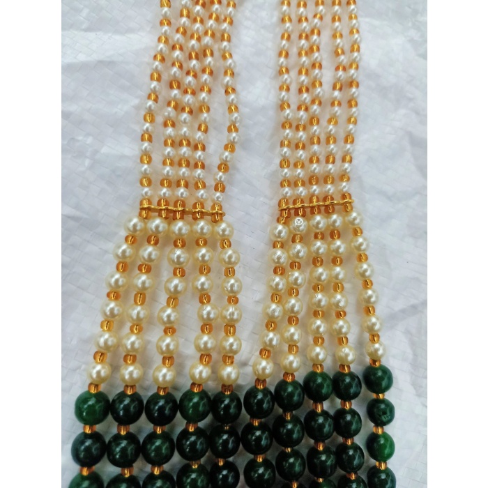 Vintage Pearl Beads Necklace With Green Moti Mala Strand 5 Line India | Save 33% - Rajasthan Living 9