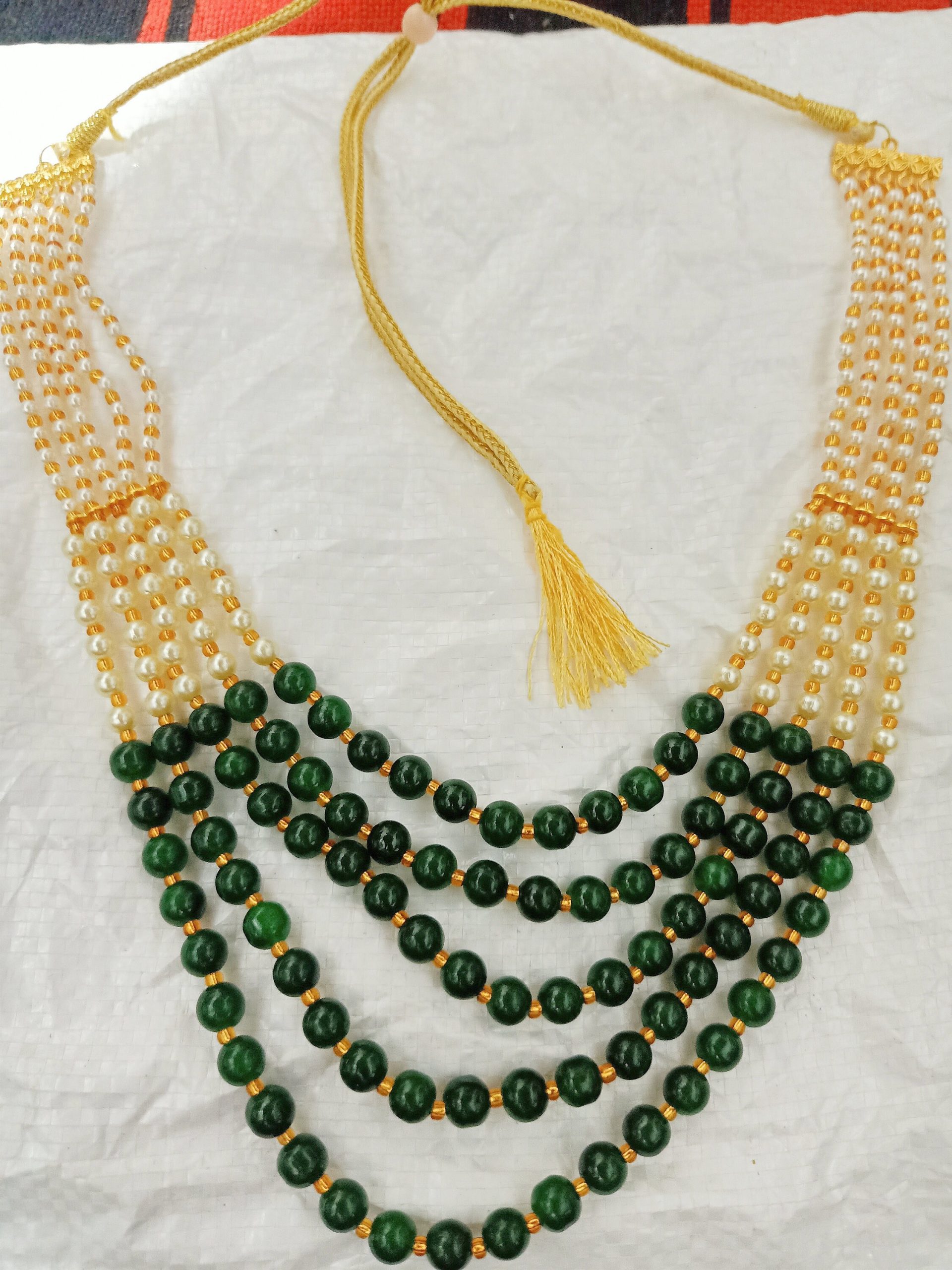 Vintage Pearl Beads Necklace With Green Moti Mala Strand 5 Line India | Save 33% - Rajasthan Living 20