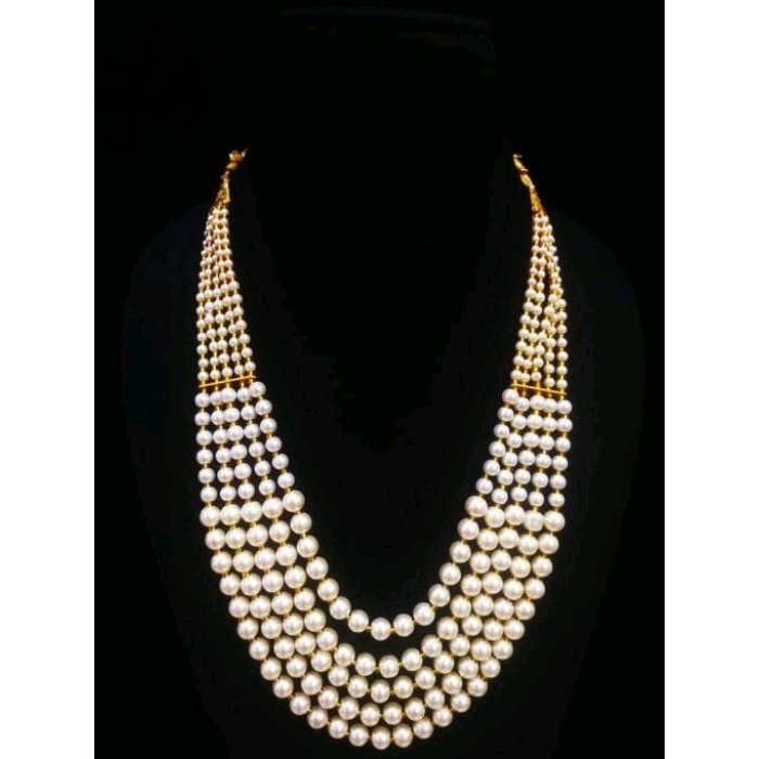 Vintage Pearl Beads Necklace With White Moti Mala Strand 5 Line India | Save 33% - Rajasthan Living 6