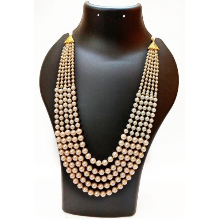 Vintage Pearl Beads Necklace With White Moti Mala Strand 5 Line India | Save 33% - Rajasthan Living 7