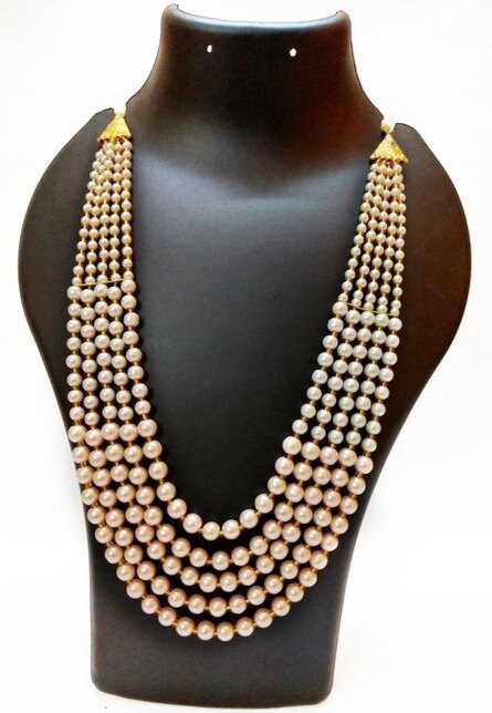 Vintage Pearl Beads Necklace With White Moti Mala Strand 5 Line India | Save 33% - Rajasthan Living 11