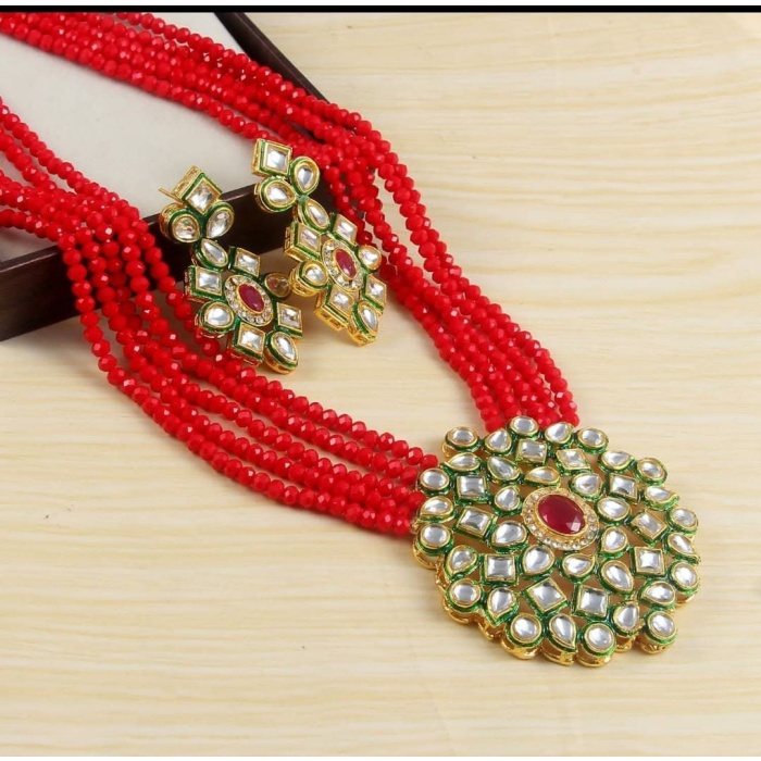 Indian Necklace Set With Unique Red Colour and a Earring Pair, Jewelry Set/indian Jewelry/wedding Jewelry for Girls  and Woman | Save 33% - Rajasthan Living 5