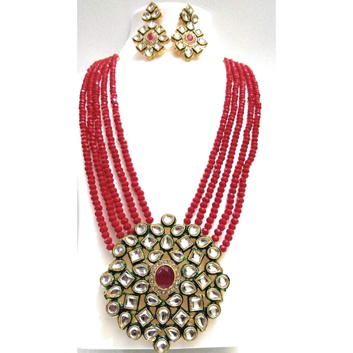 Indian Necklace Set With Unique Red Colour and a Earring Pair, Jewelry Set/indian Jewelry/wedding Jewelry for Girls  and Woman | Save 33% - Rajasthan Living 7