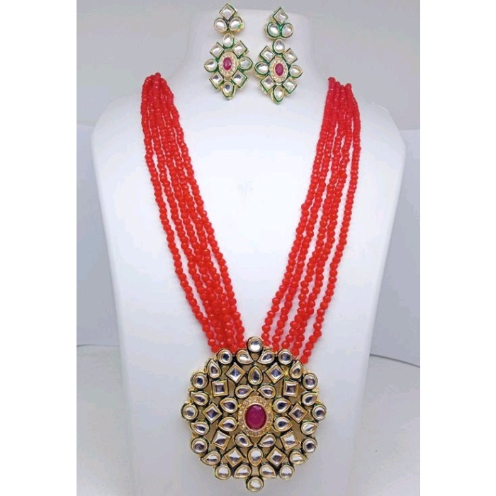 Indian Necklace Set With Unique Red Colour and a Earring Pair, Jewelry Set/indian Jewelry/wedding Jewelry for Girls  and Woman | Save 33% - Rajasthan Living 9