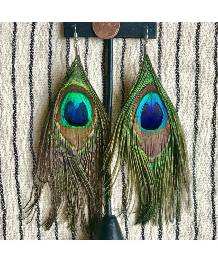 100% Natural Peacock Feather Earrings Long Flowing Boho Chic Hippie Gift Idea | Save 33% - Rajasthan Living 3