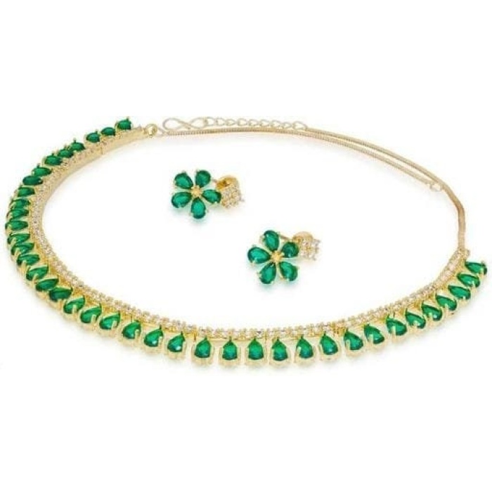 Jewelry Set and Matching Earring Set With Green Crystals, and With Green Enamel | Save 33% - Rajasthan Living 6