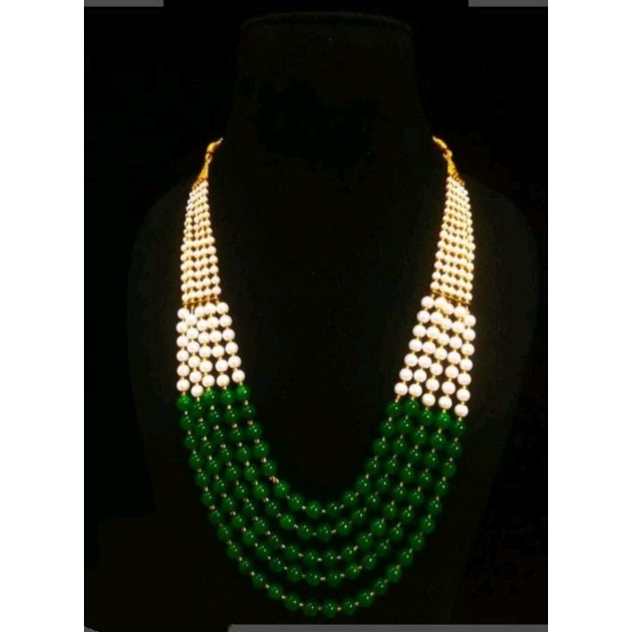 Vintage Pearl Beads Necklace With Green Moti Mala Strand 5 Line India | Save 33% - Rajasthan Living 6