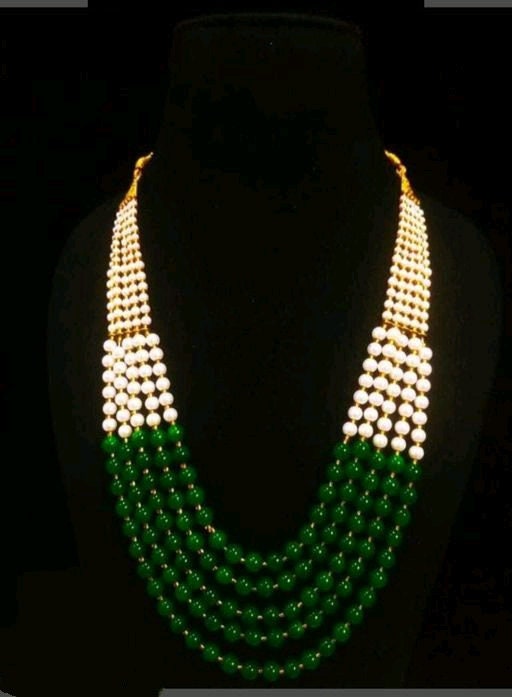 Vintage Pearl Beads Necklace With Green Moti Mala Strand 5 Line India | Save 33% - Rajasthan Living 14
