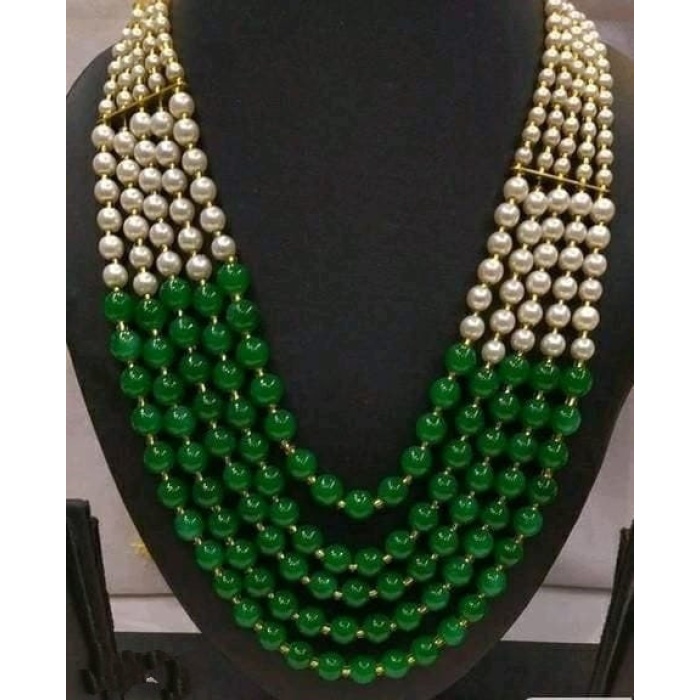 Vintage Pearl Beads Necklace With Green Moti Mala Strand 5 Line India | Save 33% - Rajasthan Living 5