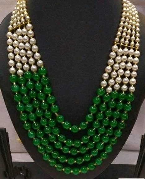 Vintage Pearl Beads Necklace With Green Moti Mala Strand 5 Line India | Save 33% - Rajasthan Living 13