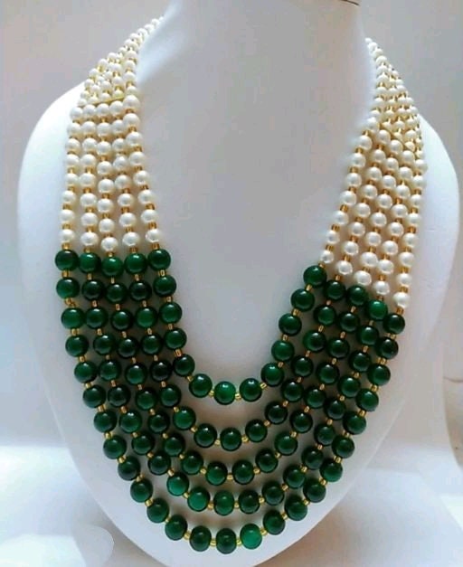 Vintage Pearl Beads Necklace With Green Moti Mala Strand 5 Line India | Save 33% - Rajasthan Living 15