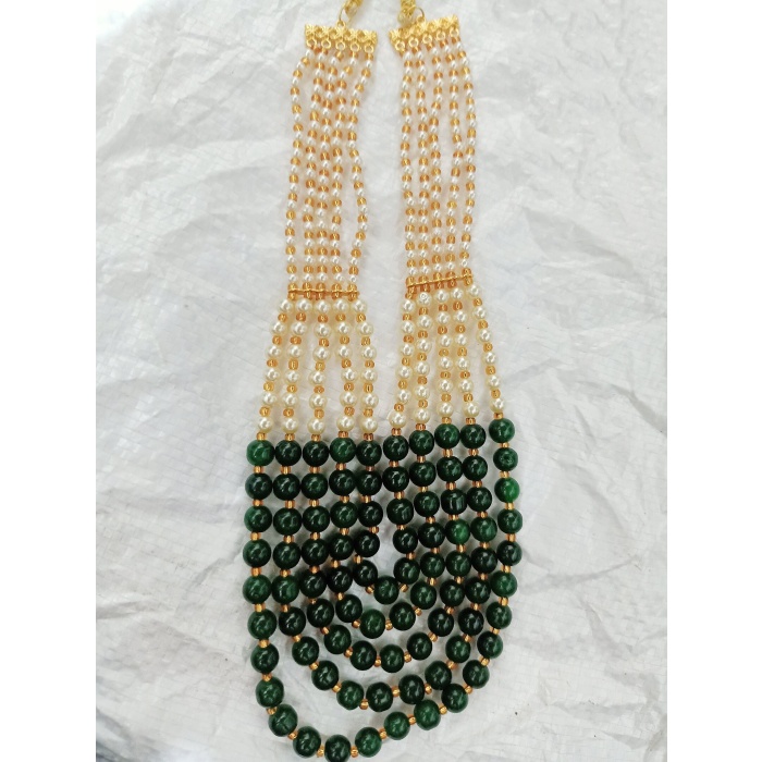 Vintage Pearl Beads Necklace With Green Moti Mala Strand 5 Line India | Save 33% - Rajasthan Living 10