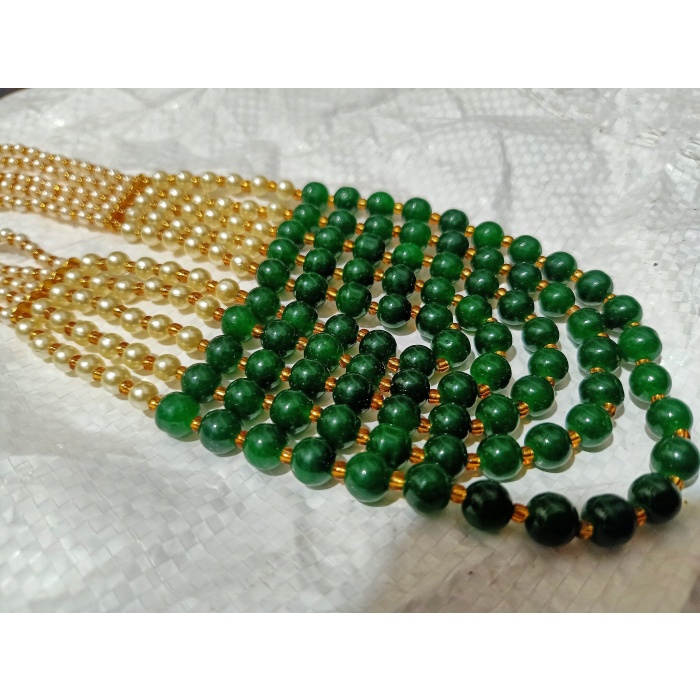Vintage Pearl Beads Necklace With Green Moti Mala Strand 5 Line India | Save 33% - Rajasthan Living 11
