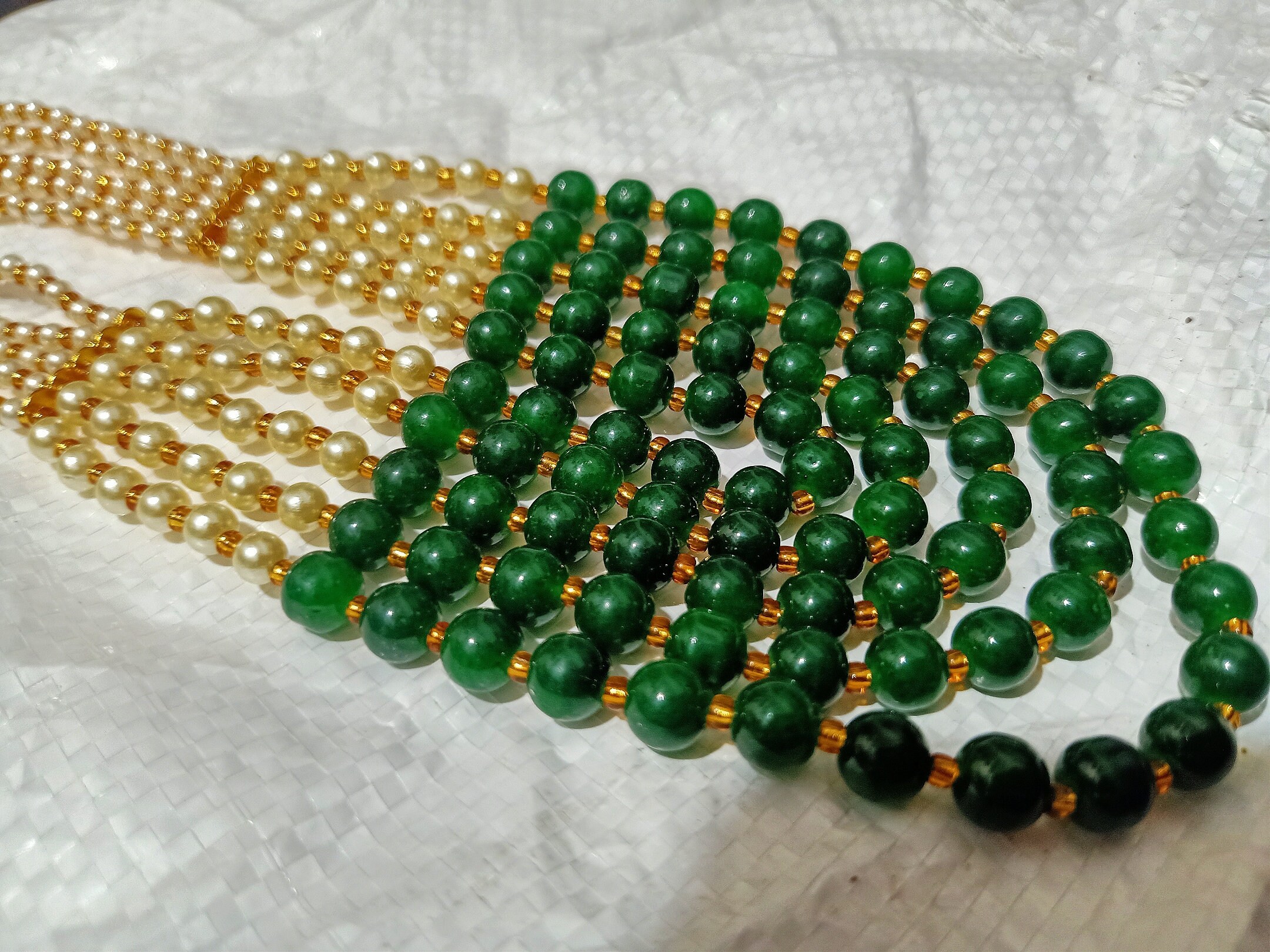Vintage Pearl Beads Necklace With Green Moti Mala Strand 5 Line India | Save 33% - Rajasthan Living 19