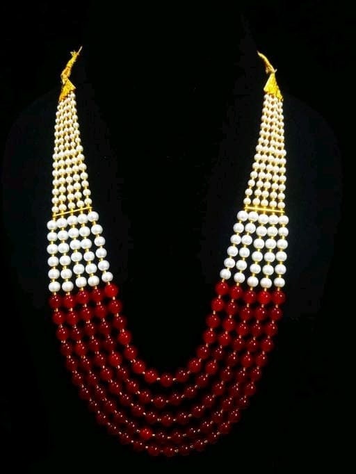 Vintage Pearl Beads Necklace With Rad Moti Mala Strand 5 Line India | Save 33% - Rajasthan Living 9
