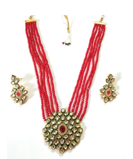 Indian Necklace Set With Unique Red Colour and a Earring Pair, Jewelry Set/indian Jewelry/wedding Jewelry for Girls  and Woman | Save 33% - Rajasthan Living 3