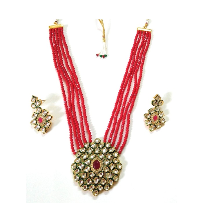 Indian Necklace Set With Unique Red Colour and a Earring Pair, Jewelry Set/indian Jewelry/wedding Jewelry for Girls  and Woman | Save 33% - Rajasthan Living 6