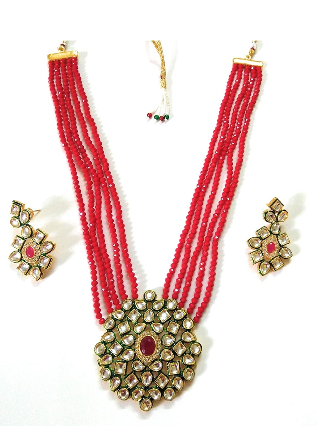 Indian Necklace Set With Unique Red Colour and a Earring Pair, Jewelry Set/indian Jewelry/wedding Jewelry for Girls  and Woman | Save 33% - Rajasthan Living 13