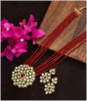 Indian Necklace Set With Unique Maroon Colour and a Earring Pair, Jewelry Set/indian Jewelry/wedding Jewelry for Girls  and Woman | Save 33% - Rajasthan Living 9