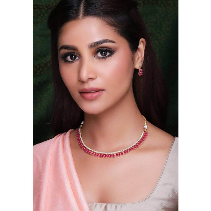Ruby Touch Choker Necklace, Velvet Choker Necklace, Birthstone Jewelry, Best Friend Gift, French Wedding Jewelry, Indian Jewellery Pink | Save 33% - Rajasthan Living 5