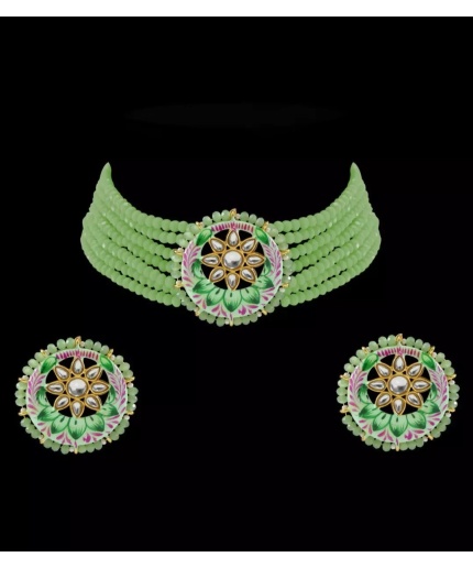Onxy Kundan Meena Jaipuri Cut Choker Necklace Set, Jewel Set, Indian Beads Choker Set, Party Necklace, Indian Latest Jewelry for Women Gift | Save 33% - Rajasthan Living