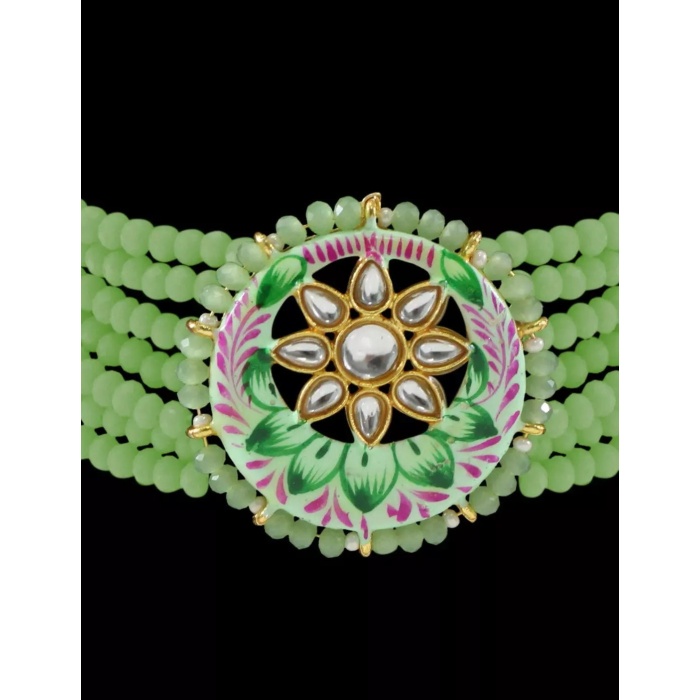 Onxy Kundan Meena Jaipuri Cut Choker Necklace Set, Jewel Set, Indian Beads Choker Set, Party Necklace, Indian Latest Jewelry for Women Gift | Save 33% - Rajasthan Living 7