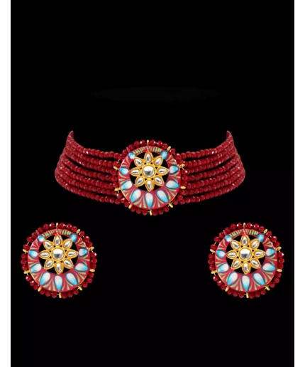 Onxy Kundan Meena Jaipuri Cut Choker Necklace Set, Jewel Set, Indian Beads Choker Set, Party Necklace, Indian Latest Jewelry for Women Gift | Save 33% - Rajasthan Living
