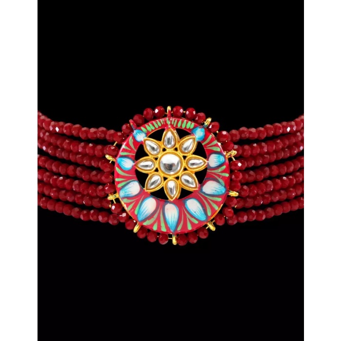 Onxy Kundan Meena Jaipuri Cut Choker Necklace Set, Jewel Set, Indian Beads Choker Set, Party Necklace, Indian Latest Jewelry for Women Gift | Save 33% - Rajasthan Living 7