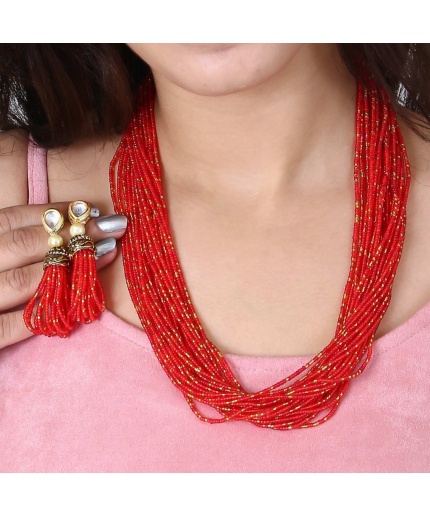 Beautiful Kundan Beaded Layered Victorian Choker Necklace Set | Choker Necklace Earrings Set | Designer Indian Bollywood Bridal Jewelry | Save 33% - Rajasthan Living