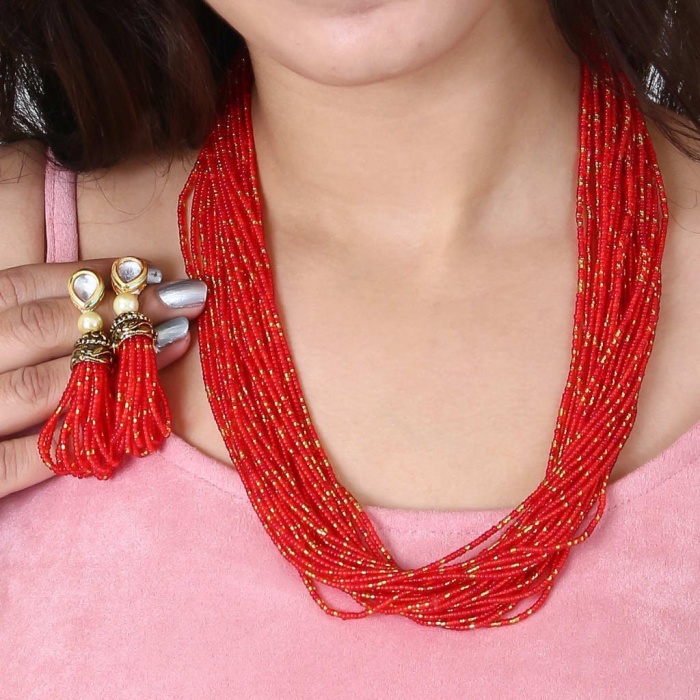 Beautiful Kundan Beaded Layered Victorian Choker Necklace Set | Choker Necklace Earrings Set | Designer Indian Bollywood Bridal Jewelry | Save 33% - Rajasthan Living 5
