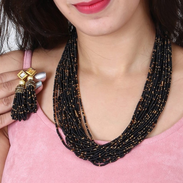 Beautiful Kundan Beaded Layered Victorian Choker Necklace Set | Choker Necklace Earrings Set | Designer Indian Bollywood Bridal Jewelry | Save 33% - Rajasthan Living 9