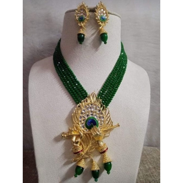 Crystal Beaded Lord Krishna Murli Pankha Necklace Set Kundan Work Jewelry With Peacock Father in Matching Earrings Gift for Your Mom Trand. | Save 33% - Rajasthan Living 8