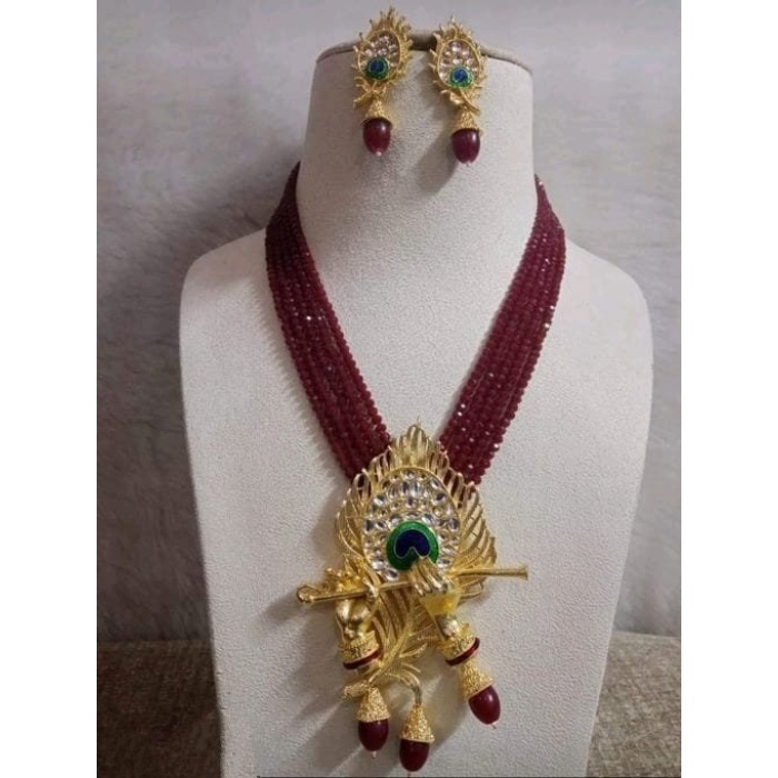 Crystal Beaded Lord Krishna Murli Pankha Necklace Set Kundan Work Jewelry With Peacock Father in Matching Earrings Gift for Your Mom Trand. | Save 33% - Rajasthan Living 9