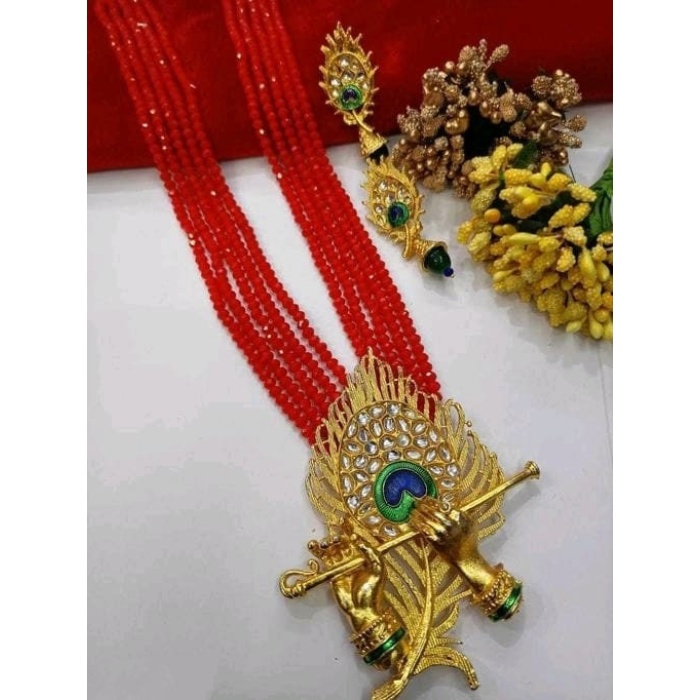Crystal Beaded Lord Krishna Murli Pankha Necklace Set Kundan Work Jewelry With Peacock Father in Matching Earrings Gift for Your Mom Trand. | Save 33% - Rajasthan Living 11