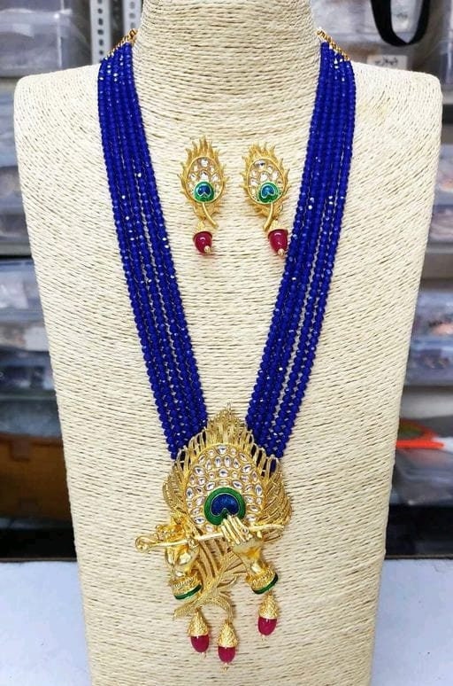 Crystal Beaded Lord Krishna Murli Pankha Necklace Set Kundan Work Jewelry With Peacock Father in Matching Earrings Gift for Your Mom Trand. | Save 33% - Rajasthan Living 12