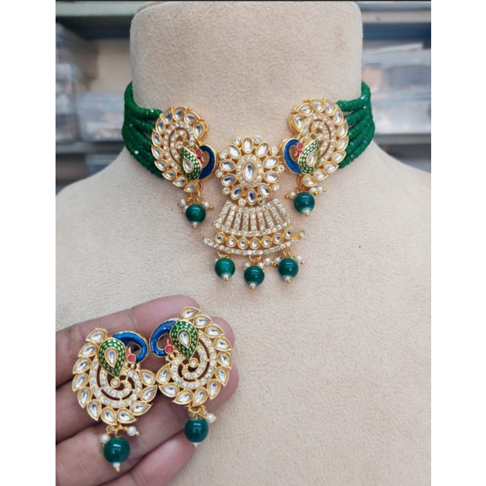 Peacock Design Stone Choker Necklace, Indian Choker Necklace Set for Women, Beads Necklaces for Bridesmaids Choker, Kundan Wedding Jewellery | Save 33% - Rajasthan Living 7