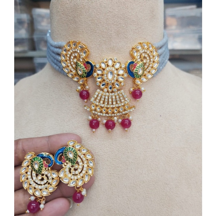 Peacock Design Stone Choker Necklace, Indian Choker Necklace Set for Women, Beads Necklaces for Bridesmaids Choker, Kundan Wedding Jewellery | Save 33% - Rajasthan Living 10