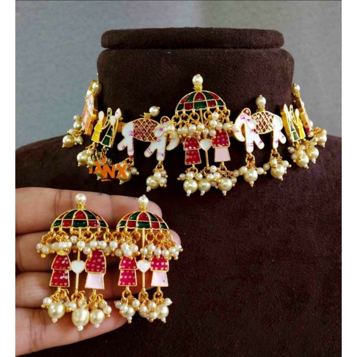 Indian Doli Barat Choker Set/ Wedding Jewelry/ Meenakari Necklace / Kundan Choker / Wedding Jewelry/ Hand Painted Kundan Doli Jewelry Set | Save 33% - Rajasthan Living 5