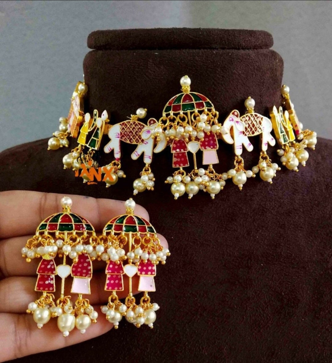 Indian Doli Barat Choker Set/ Wedding Jewelry/ Meenakari Necklace / Kundan Choker / Wedding Jewelry/ Hand Painted Kundan Doli Jewelry Set | Save 33% - Rajasthan Living 8