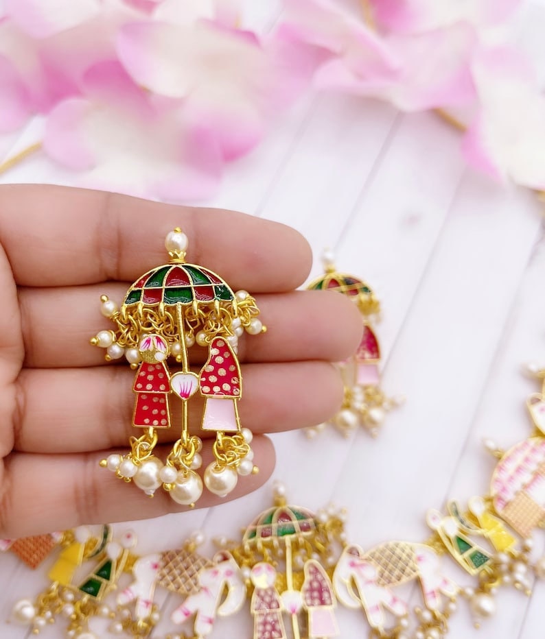 Indian Doli Barat Choker Set/ Wedding Jewelry/ Meenakari Necklace / Kundan Choker / Wedding Jewelry/ Hand Painted Kundan Doli Jewelry Set | Save 33% - Rajasthan Living 9