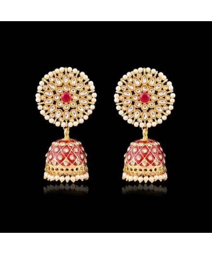 Gold Plated Handcrafted Kundan Studded Dome Shaped Jhumkas for Girls and Women Wedding Jewelry Indian Earrings Gift Packaging Earrings | Save 33% - Rajasthan Living 3