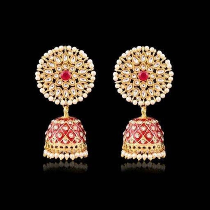 Gold Plated Handcrafted Kundan Studded Dome Shaped Jhumkas for Girls and Women Wedding Jewelry Indian Earrings Gift Packaging Earrings | Save 33% - Rajasthan Living 6