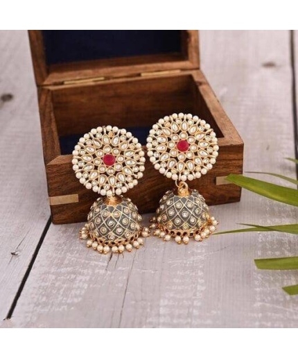 Gold Plated Handcrafted Kundan Studded Dome Shaped Jhumkas for Girls & Woman Kundan Meena Earring Indian Earrings Indian Wedding Jewelry | Save 33% - Rajasthan Living