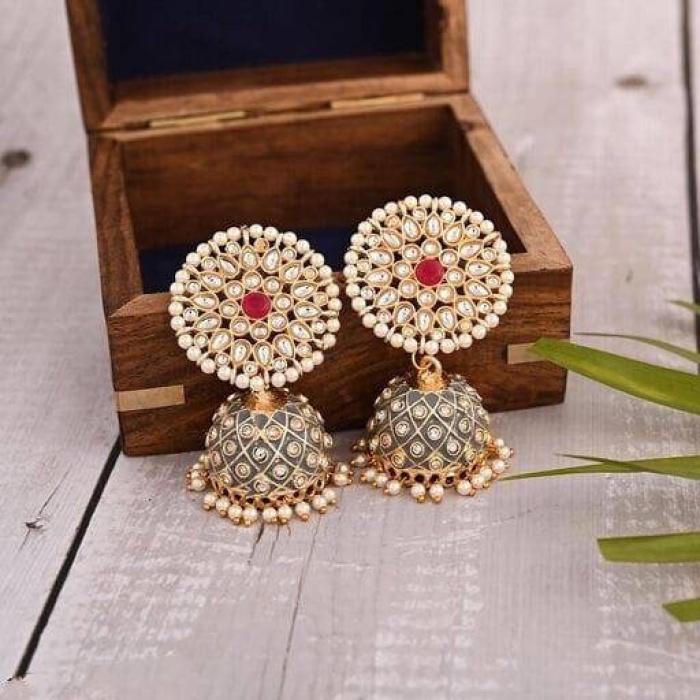 Gold Plated Handcrafted Kundan Studded Dome Shaped Jhumkas for Girls & Woman Kundan Meena Earring Indian Earrings Indian Wedding Jewelry | Save 33% - Rajasthan Living 5