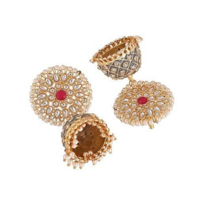 Gold Plated Handcrafted Kundan Studded Dome Shaped Jhumkas for Girls & Woman Kundan Meena Earring Indian Earrings Indian Wedding Jewelry | Save 33% - Rajasthan Living 6