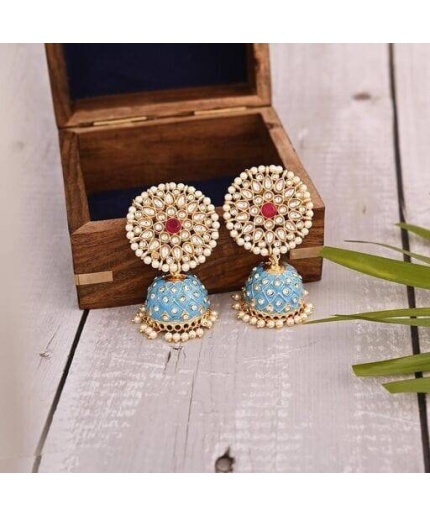 Gold Plated Handcrafted Kundan Studded Dome Shaped Jhumkas for Girls & Woman Kundan Meena Earring Indian Jewellery Indian Earring Gift Box | Save 33% - Rajasthan Living